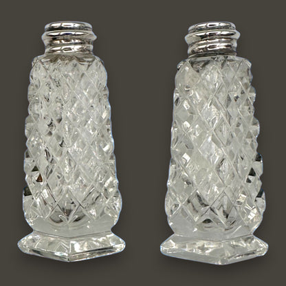 Crystal and Sterling Silver Cut Glass Salt and Pepper Shaker Set - RKS Sterling