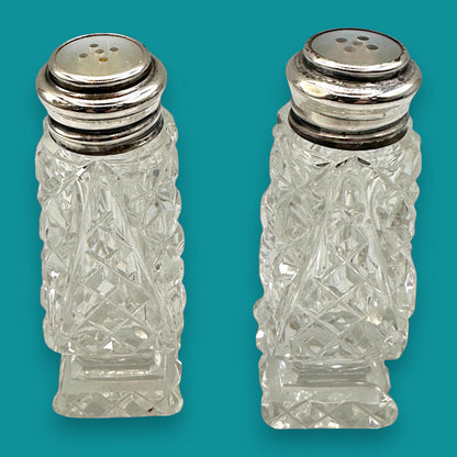 Crystal and Sterling Silver Cut Glass Salt and Pepper Shaker Set - Stamped 925 Sterling