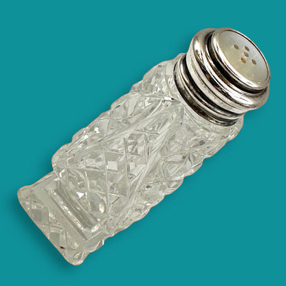 Crystal and Sterling Silver Cut Glass Salt and Pepper Shaker Set - Stamped 925 Sterling