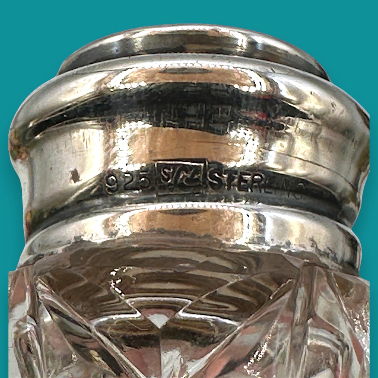Crystal and Sterling Silver Cut Glass Salt and Pepper Shaker Set - Stamped 925 Sterling