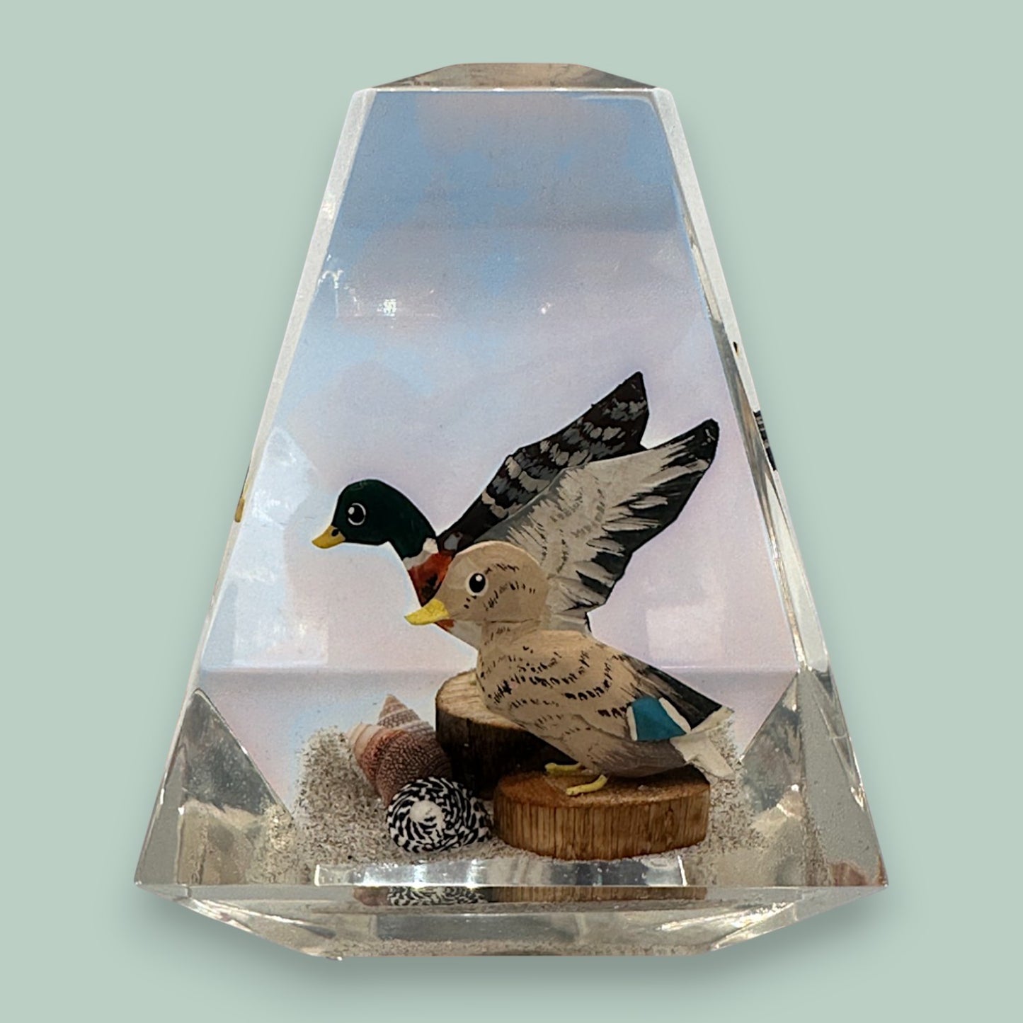 Alessandro Albrizzi Style Mallard Duck Lucite Paperweight
