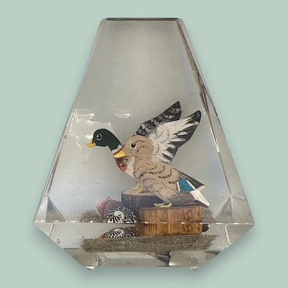 Alessandro Albrizzi Style Mallard Duck Lucite Paperweight