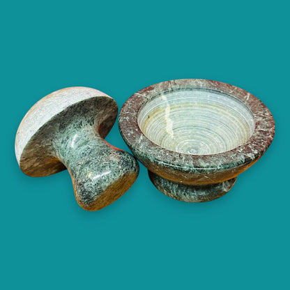 Vintage Green Granite Mushroom Mortar and Pestle