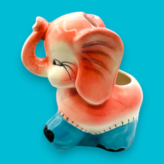 Vintage Circus Elephant Planter Pink Blue White MCM Kitsch Japan