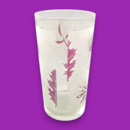 Libbey Purple Leaf Frosted Glass Tumblers Set of 3 Vintage Highball Glasses