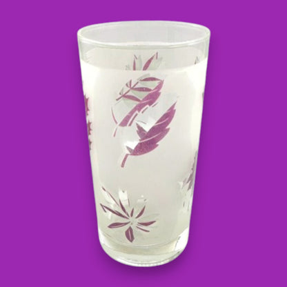 Libbey Purple Leaf Frosted Glass Tumblers Set of 3 Vintage Highball Glasses