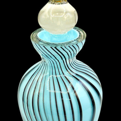 Vintage Art Glass Perfume Bottle Blue Black Swirl with Ornate Stopper