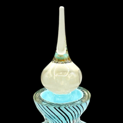 Vintage Art Glass Perfume Bottle Blue Black Swirl with Ornate Stopper