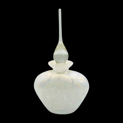 Vintage White Iridescent Perfume Bottle Art Deco Ornate Stopper Art Glass