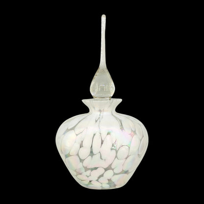 Vintage White Iridescent Perfume Bottle Art Deco Ornate Stopper Art Glass