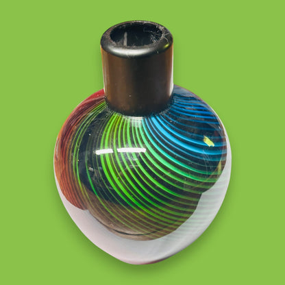 Vintage Murano Glass Vase – Black with Colorful Swirl Design