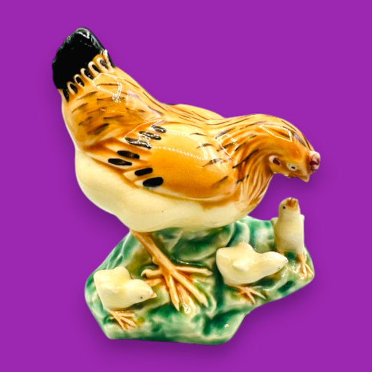 Vintage Ceramic Mother Hen with Chicks Figurine Easter Decoration
