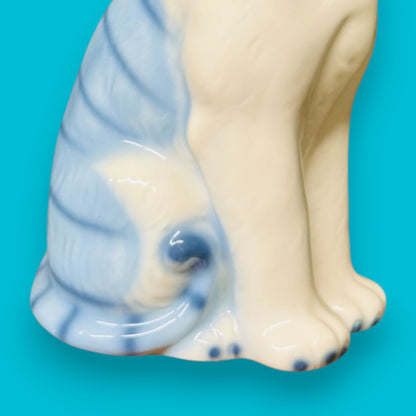 Vintage Royal Orleans Blue White Striped Tabby Cat Statue Ceramic Figurine