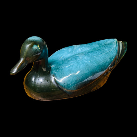 Blue Mountain Pottery Mallard Duck Figurine Vintage Canadian Drip Glaze