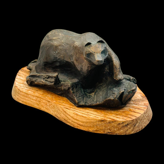 Handmade Bronze Grizzly Bear Statue on Wood Base Kelowna BC Alan Hunter