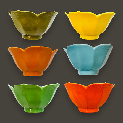 Vintage Japanese Lotus Rice Bowls Set of 6