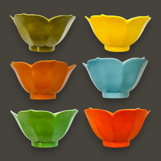 Vintage Japanese Lotus Rice Bowls Set of 6