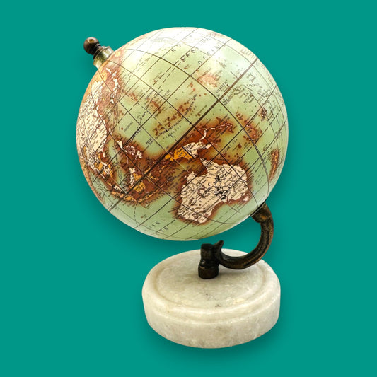Vintage Style Globe White Marble Base Sepia Aged Look Collectible