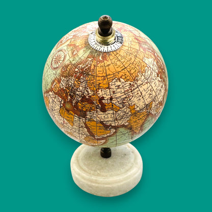 Vintage Style Globe White Marble Base Sepia Aged Look Collectible