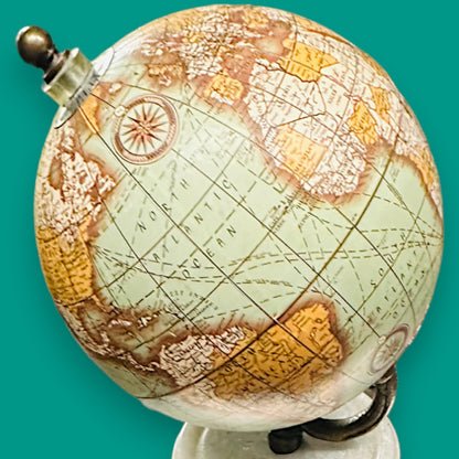 Vintage Style Globe White Marble Base Sepia Aged Look Collectible