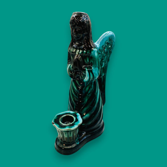 Blue Mountain Pottery Angel Candle Holder Vintage Canadian Drip Glaze