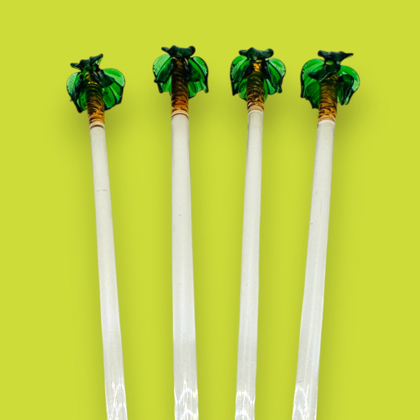 Vintage Handmade Glass Palm Tree Stir Sticks – Set of Four