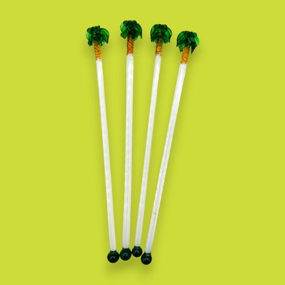 Vintage Handmade Glass Palm Tree Stir Sticks – Set of Four