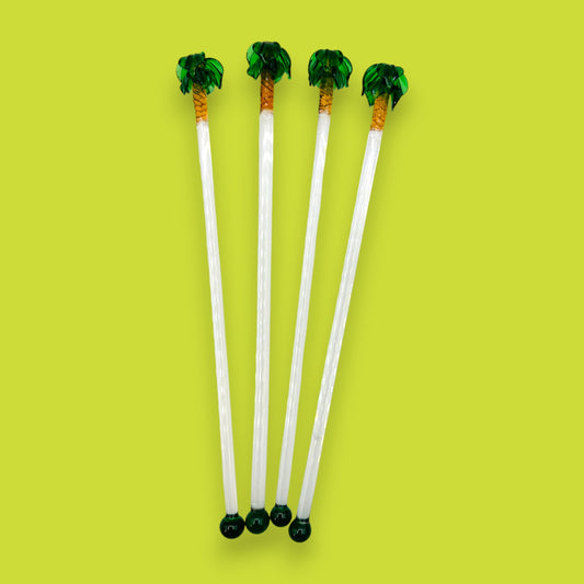 Vintage Handmade Glass Palm Tree Stir Sticks – Set of Four