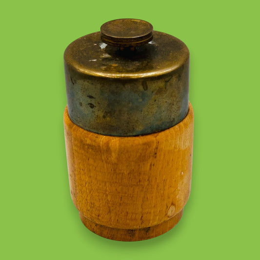 Vintage Wooden Jar with Brass Lid – Machined Detailing