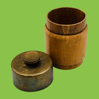 Vintage Wooden Jar with Brass Lid – Machined Detailing