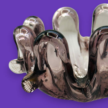 Vintage Murano Purple Finger Bowl Amethyst Art Glass Italy