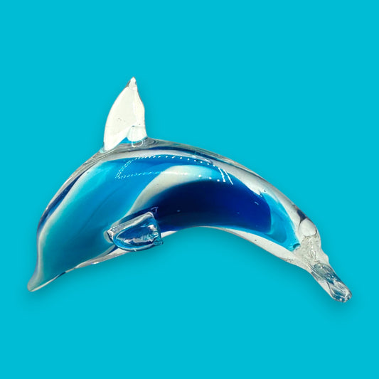Vintage Handblown Blue Glass Dolphin Figurine