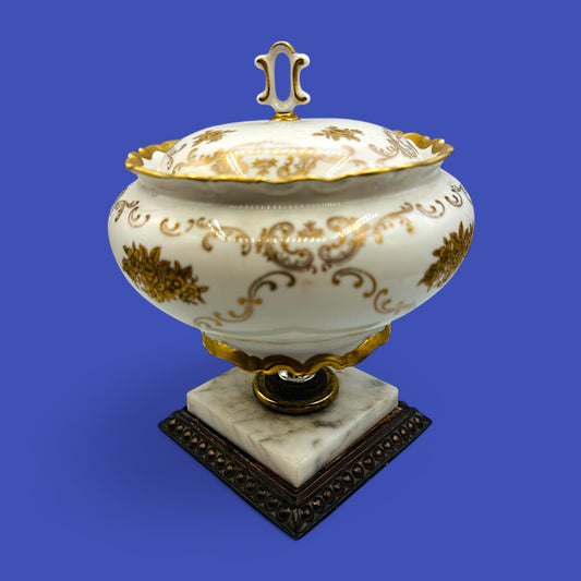 Hollywood Regency Reichenbach Porcelain Candy Dish with Marble Base
