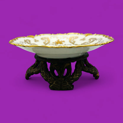 Vintage Porcelain Dish with Gold Trim – Hollywood Regency Style - MCM