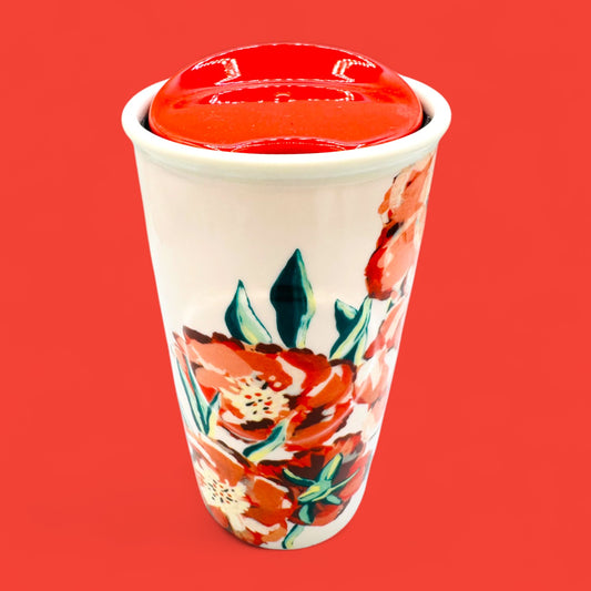 Starbucks Floral Ceramic Travel Mug with Red Lid Replacement Mug