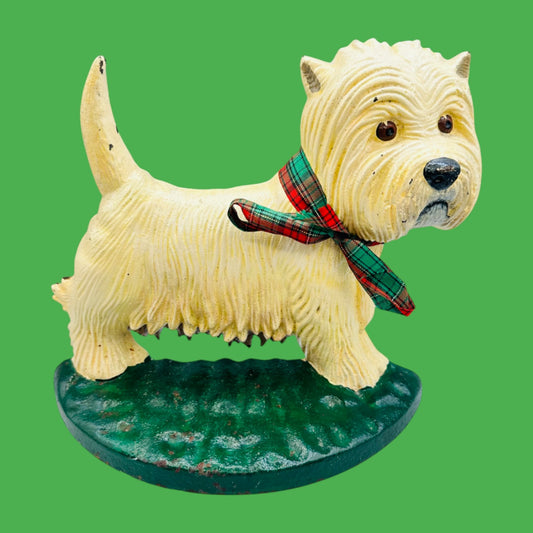 Vintage Cast Iron White Scottie Dog Door Stop