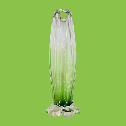 Vintage Green Glass Vase Art Deco Sterling Silver Rim