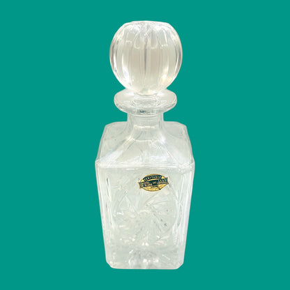 Vintage Crystal Whiskey Decanter – Mid-Century Rectangle Barware with Pinwheel Cut