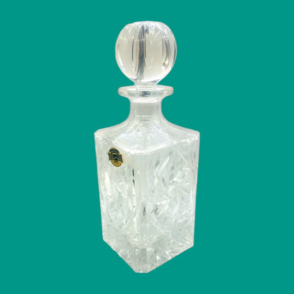 Vintage Crystal Whiskey Decanter – Mid-Century Rectangle Barware with Pinwheel Cut