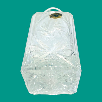Vintage Crystal Whiskey Decanter – Mid-Century Rectangle Barware with Pinwheel Cut