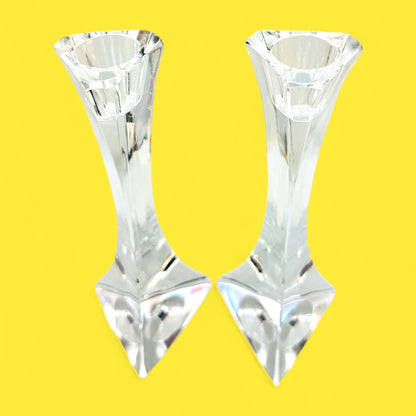 Vintage Thomas Webb Crystal Candlesticks – Triangular British Glass Pair