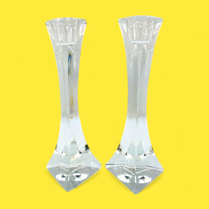 Vintage Thomas Webb Crystal Candlesticks – Triangular British Glass Pair