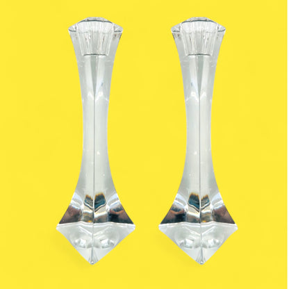 Vintage Thomas Webb Crystal Candlesticks – Triangular British Glass Pair