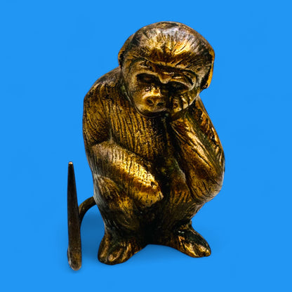 Vintage Brass Monkey Statue – Thinking Monkey Figurine