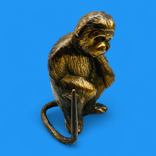 Vintage Brass Monkey Statue – Thinking Monkey Figurine