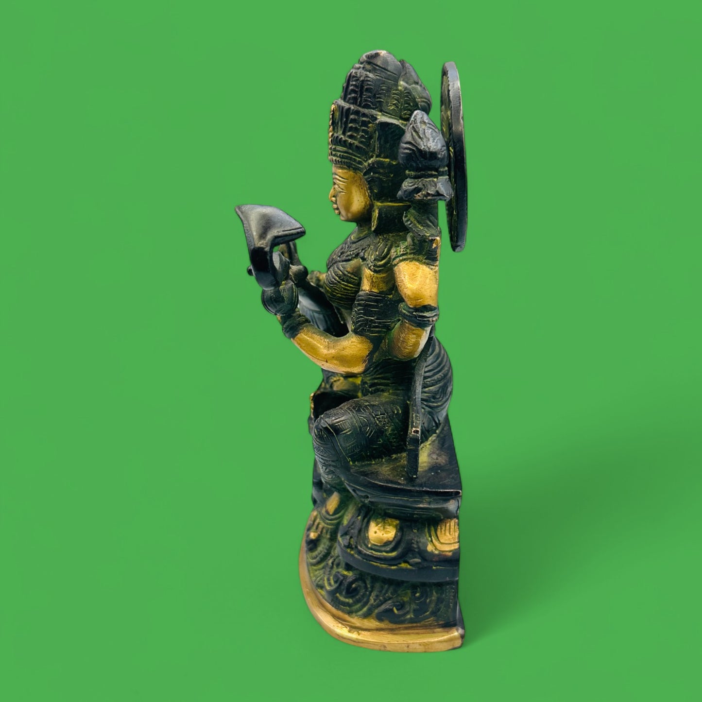 Vintage Brass Saraswati Statue – Hindu Goddess of Knowledge, Music, and Arts Figurine