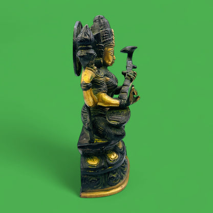 Vintage Brass Saraswati Statue – Hindu Goddess of Knowledge, Music, and Arts Figurine