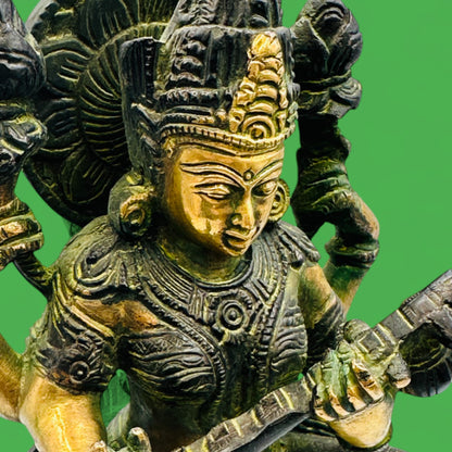 Vintage Brass Saraswati Statue – Hindu Goddess of Knowledge, Music, and Arts Figurine