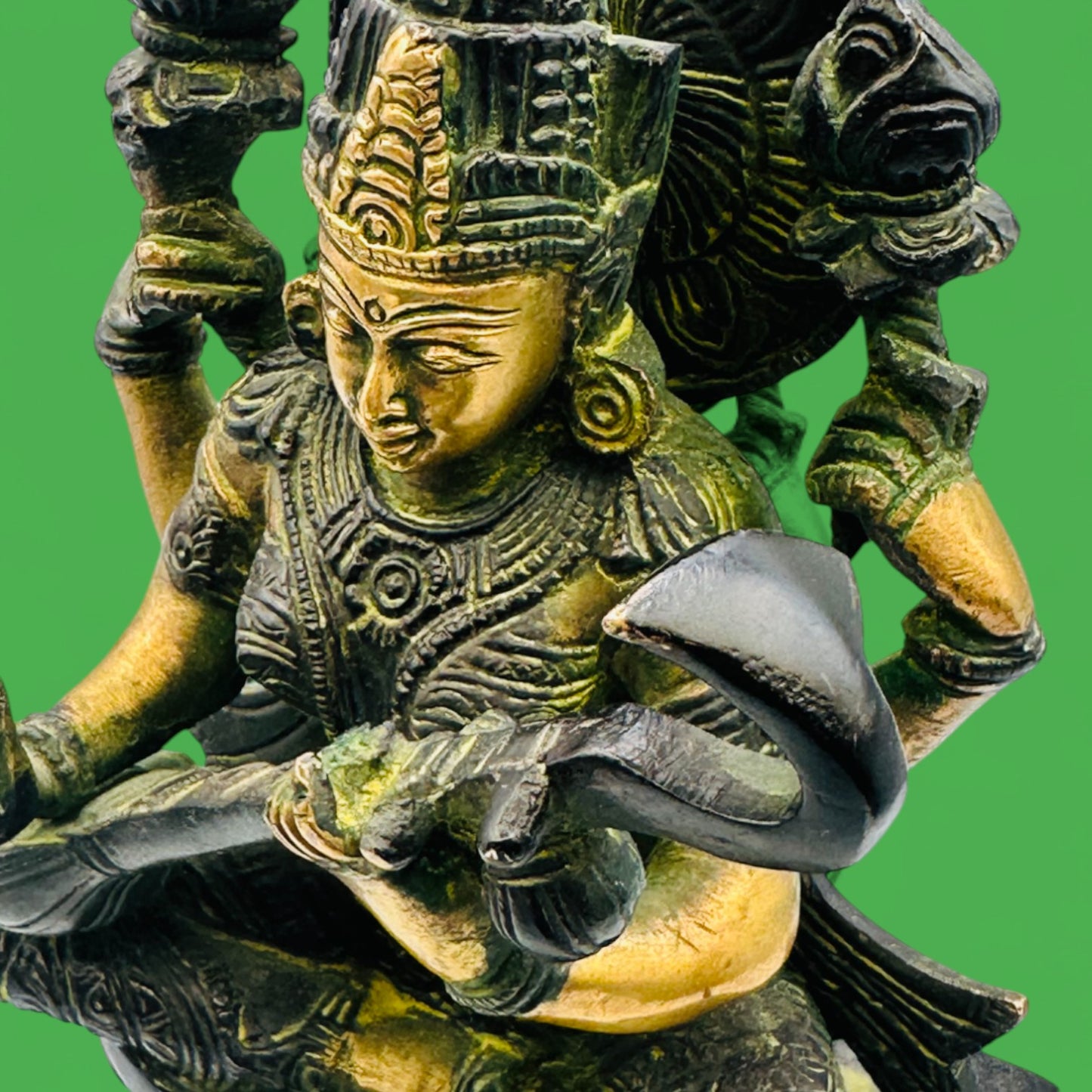 Vintage Brass Saraswati Statue – Hindu Goddess of Knowledge, Music, and Arts Figurine