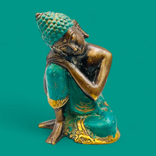 Vintage Brass Contemplating Buddha Statue – Meditative Royal Pensive Pose